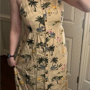 Old Navy Beige and Olive Safari-Print Maxi Dress